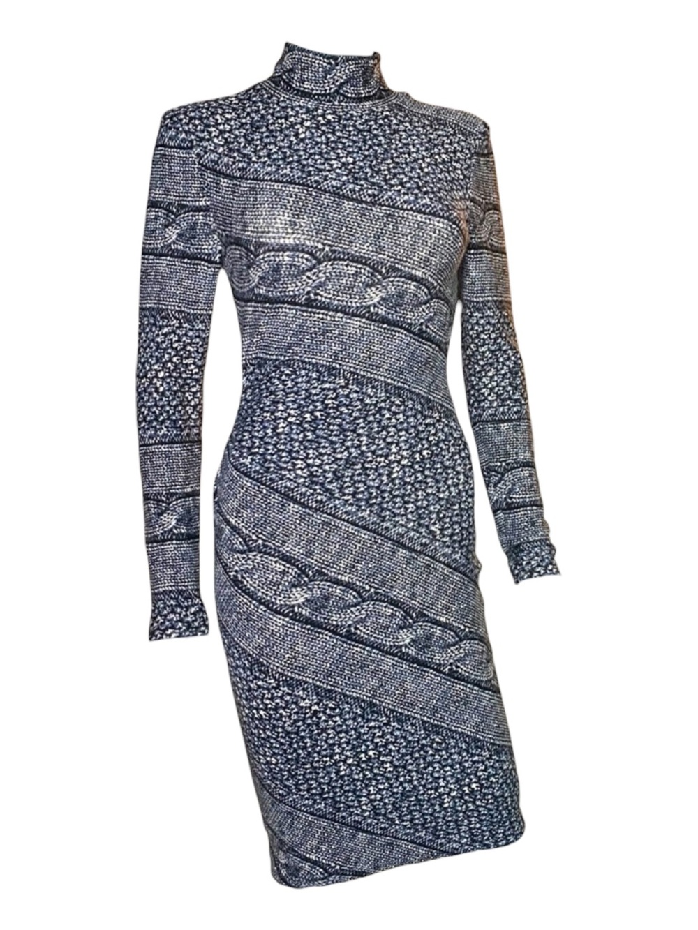 Vintage Caché Bodycon Sweater Dress Black White Cable Knit Long Sleeve L Made US - Picture 8 of 16